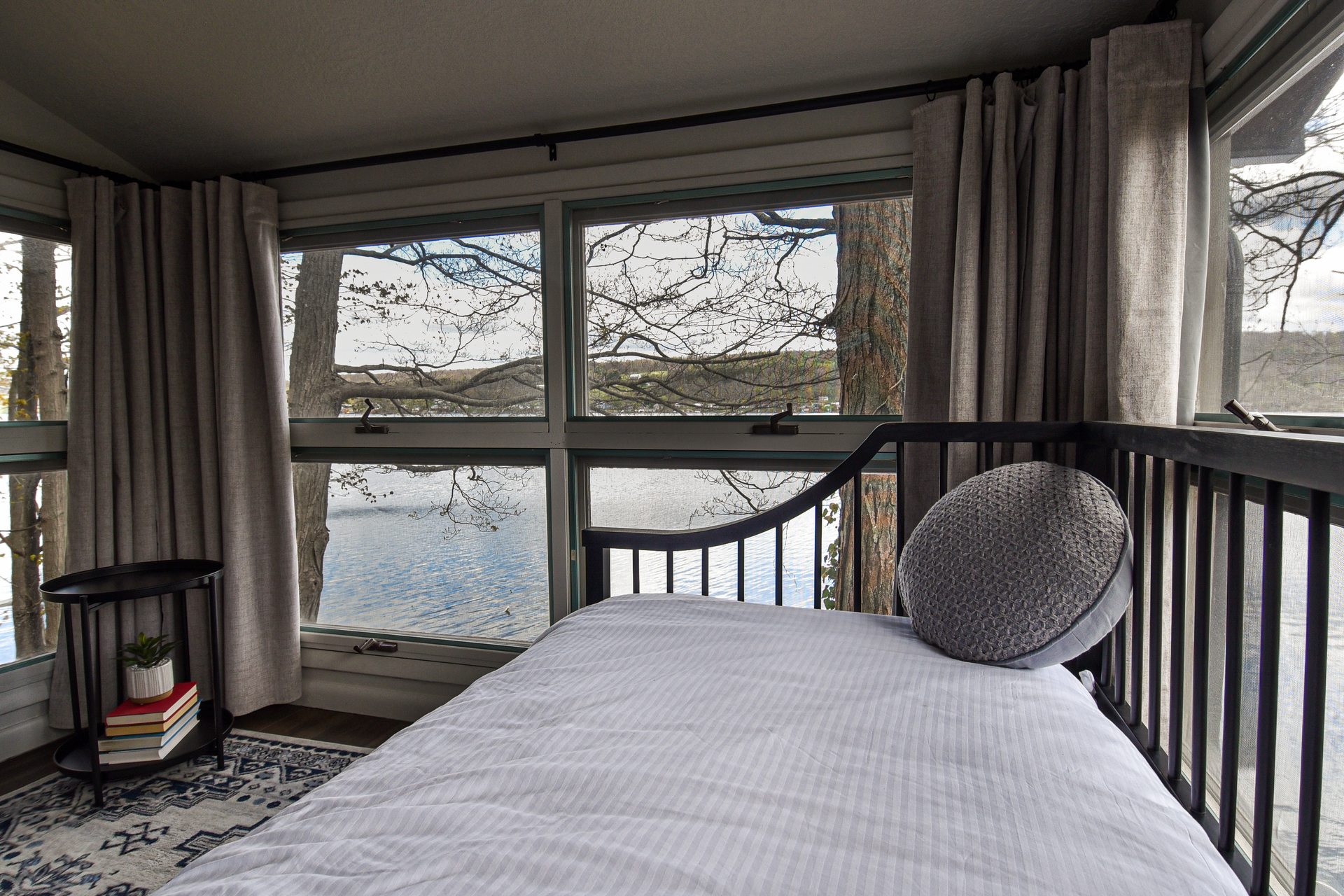 Reading room with lake views