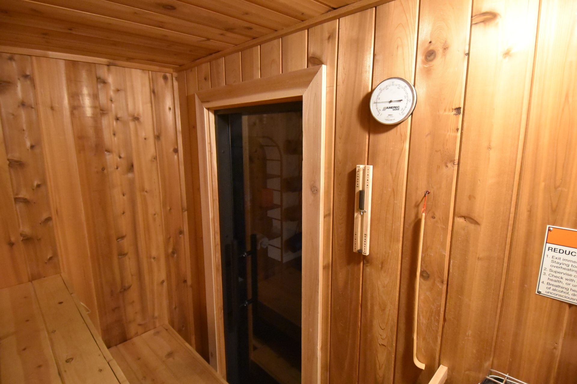 Inside the cedar sauna